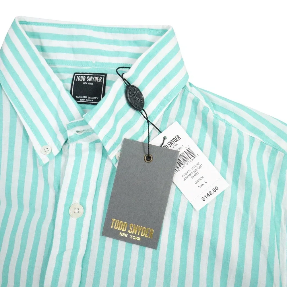 Todd Snyder New York Summerweight Stripe Shirt Mens L Green White Button Down‎